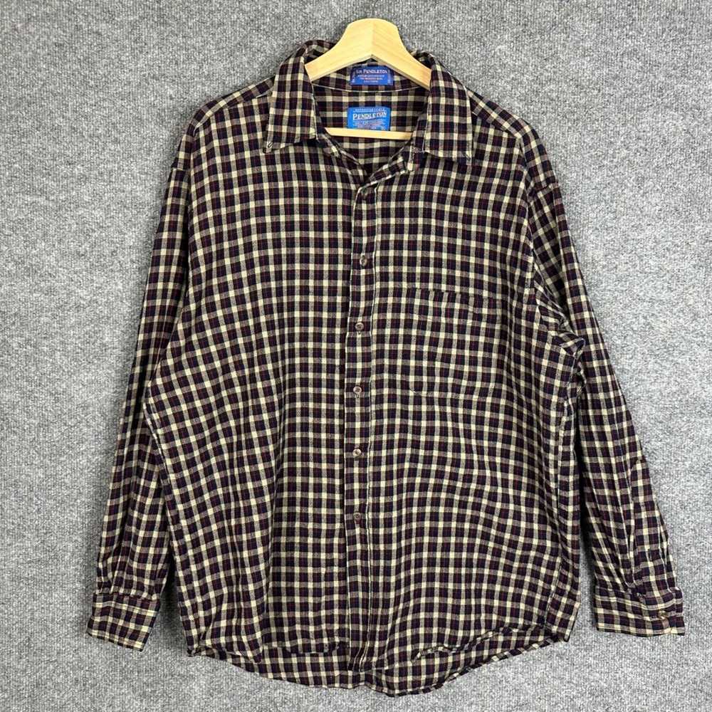 Sir Pendleton Button Down Shirt Mens XL Blue Plaid Excellent Virgin Wool Flannel